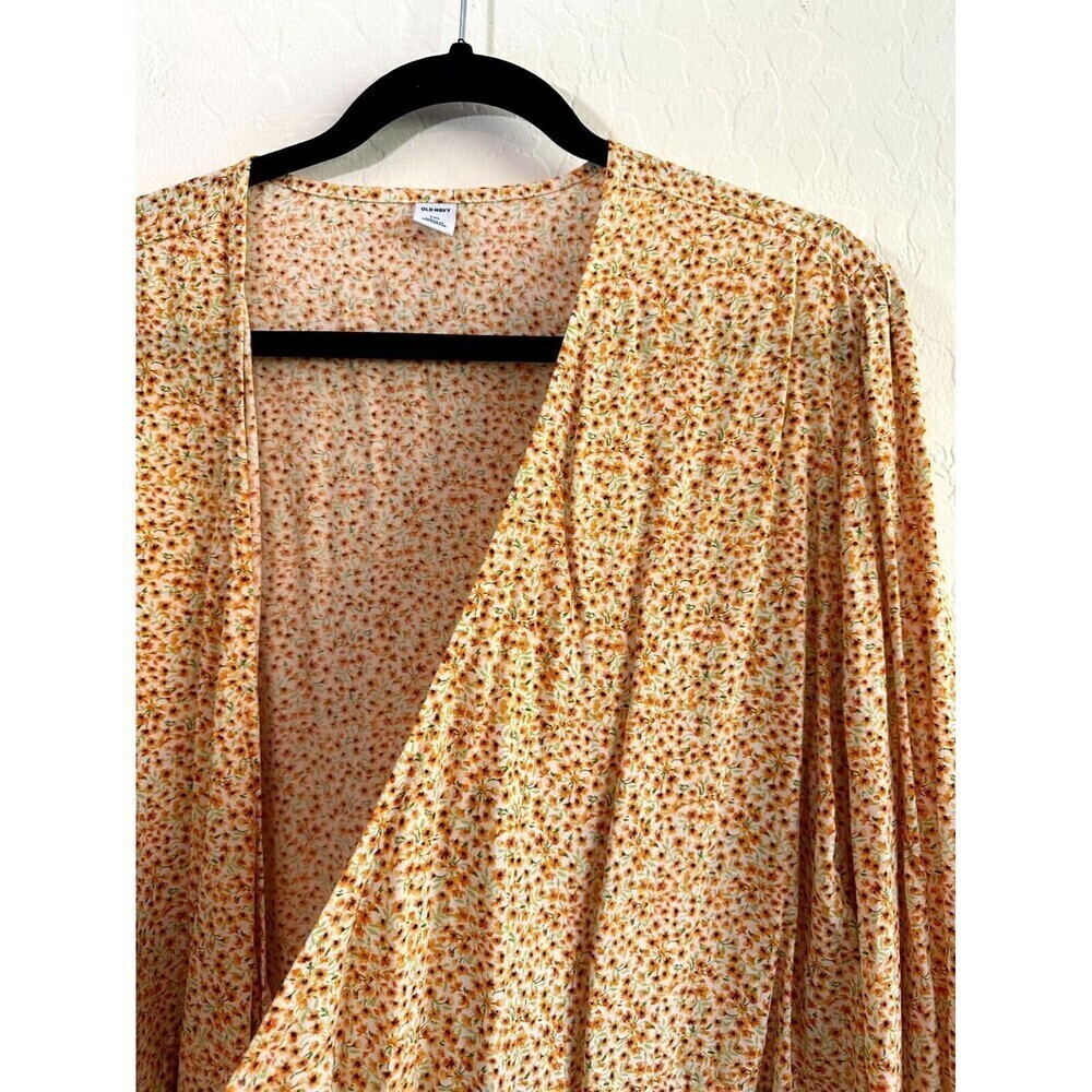 Old Navy Open Front Floral Blouse‎ Top Women's Size XXL Orange Tie-Waist - Picture 5 of 16